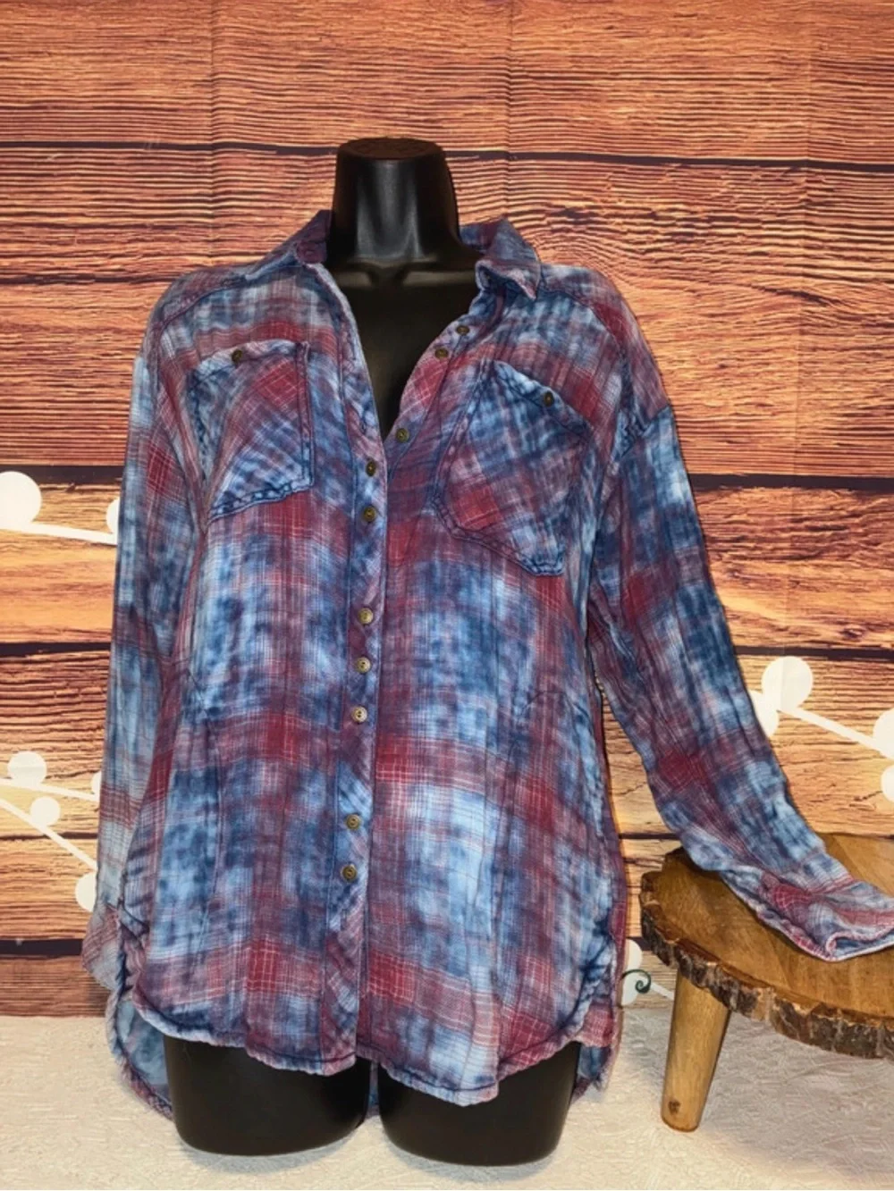 Free People Red & Blue Plaid Button-Down Shirt (900878) 🌼 ✌️